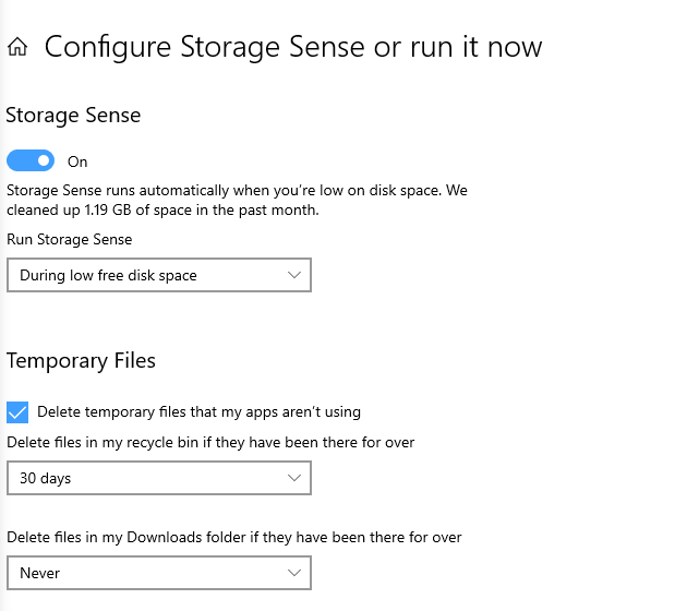 Configure And Run Storage Sense
