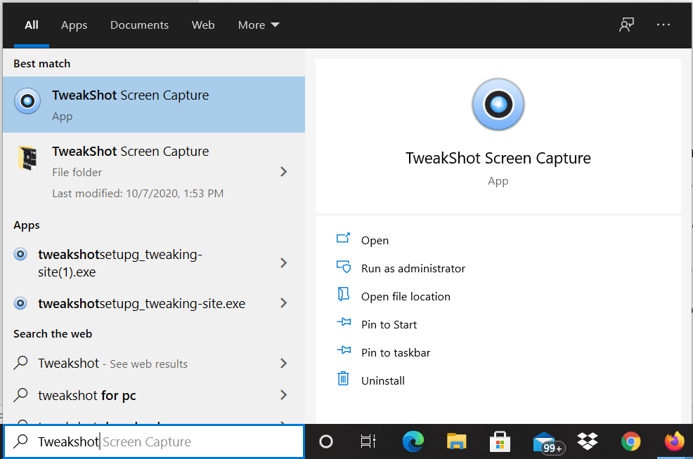 Launch the Application Tweakshot Screen Capture