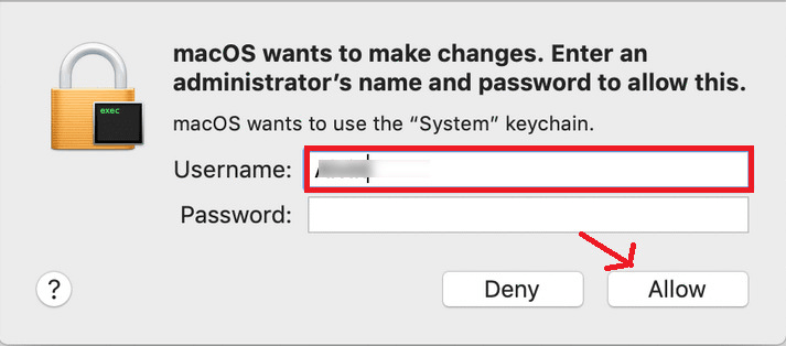 Mac username and password