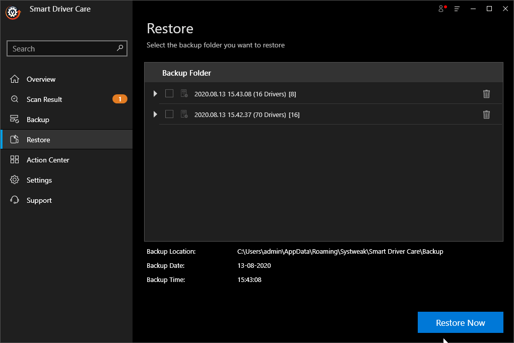 Restore Drivers In A Click - Smart Driver Care