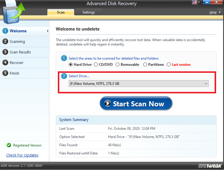 Select drive for scan