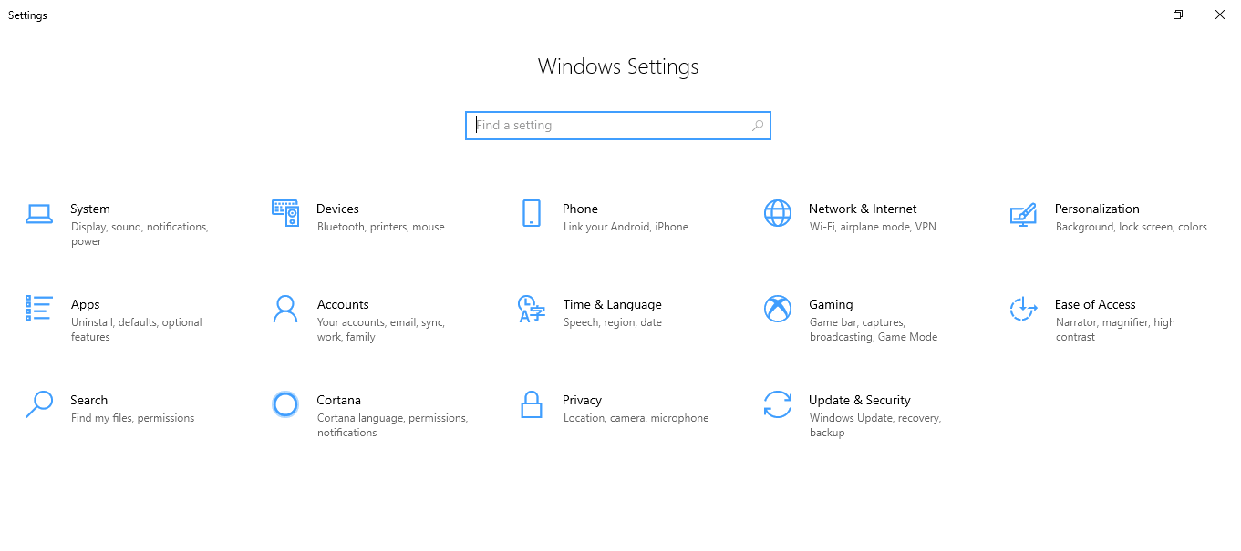 Windows settings