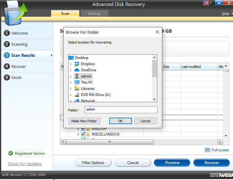 Advanced Disk Recovery - Browse Folder