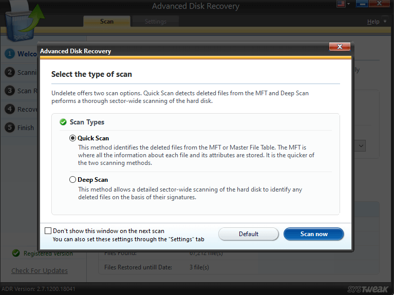 Advanced Disk Recovery - Types of Scan