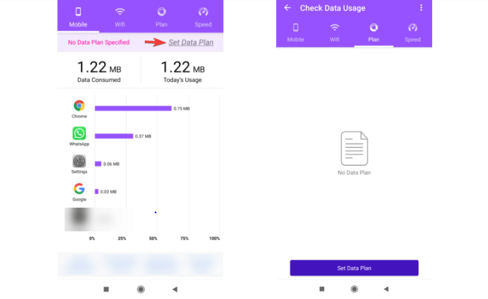Check data usage in android