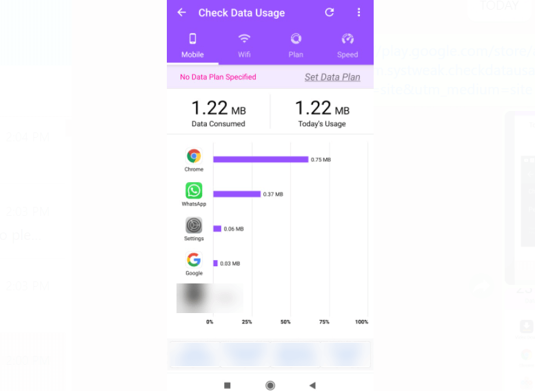 Check the data usage in android