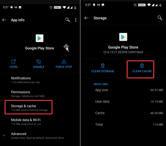 Clear Google Play Store Cache