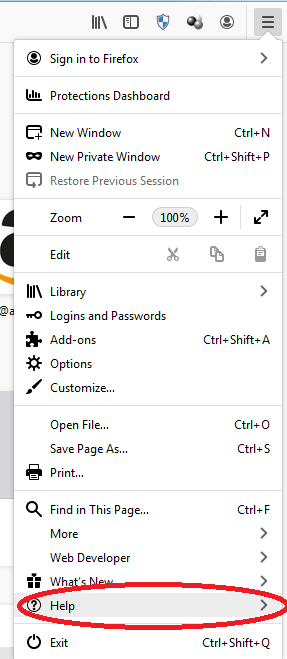 Firefox menu options