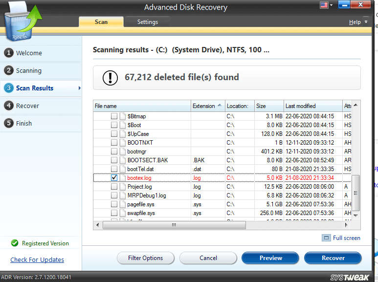 Scanning result