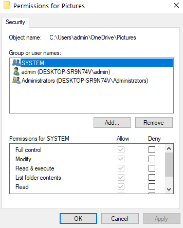 permissions for pictures
