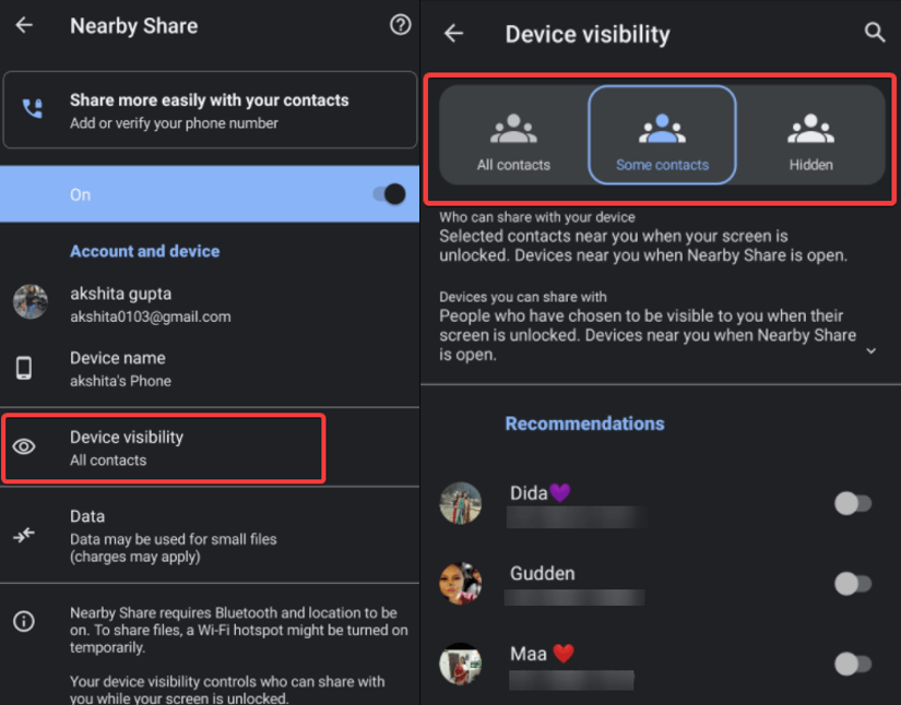 Choose Device Visibility Options