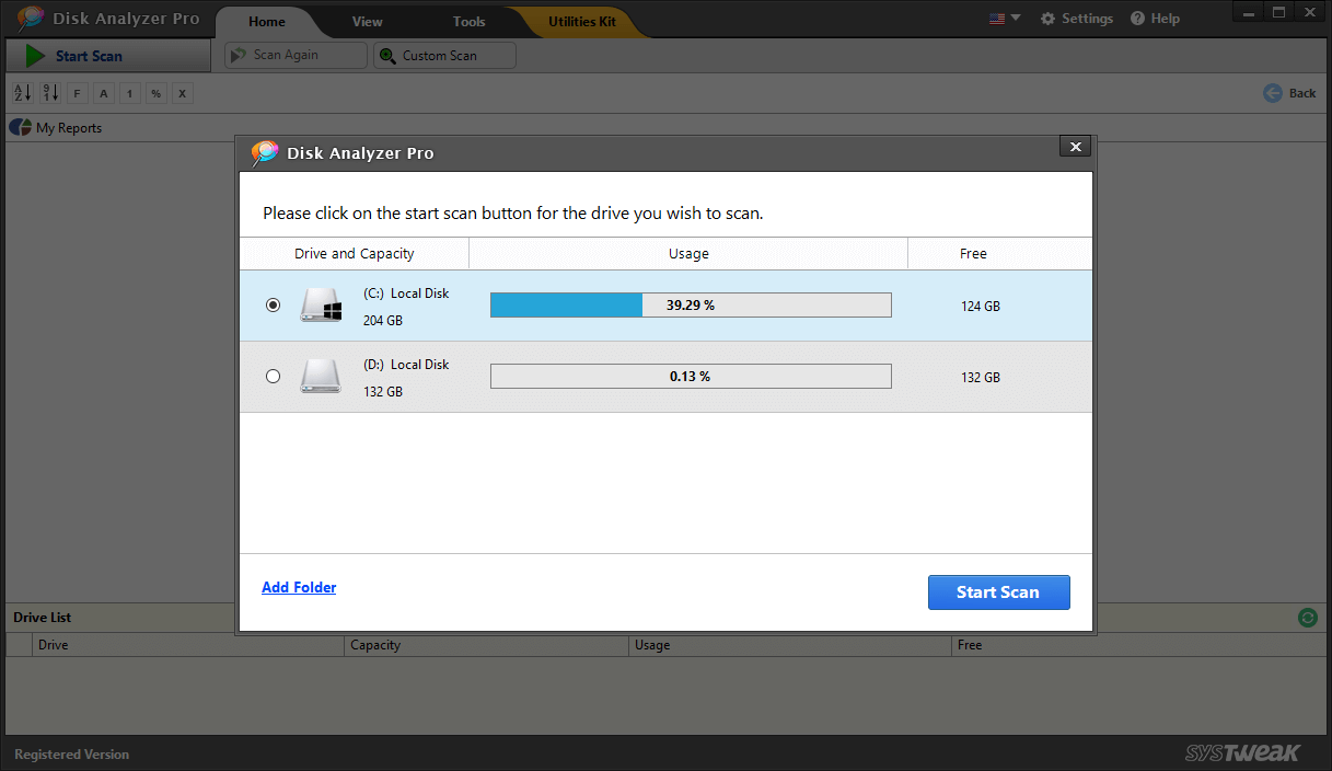 Disk Analyzer Pro- Drive and capacity
