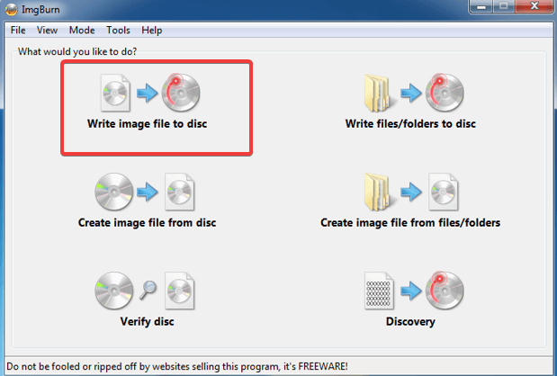 ImgBurn - Write image File to Disc