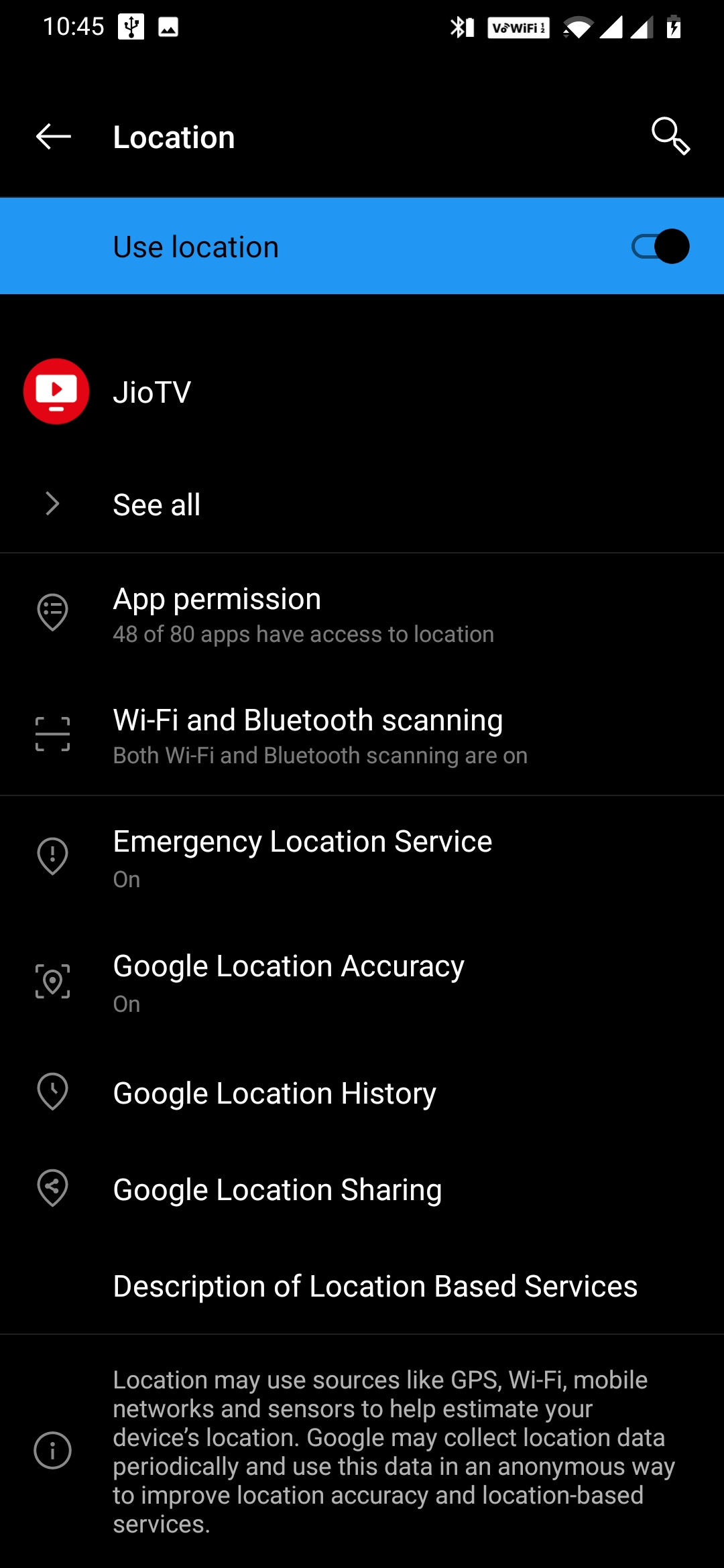 Manage Google Location settings