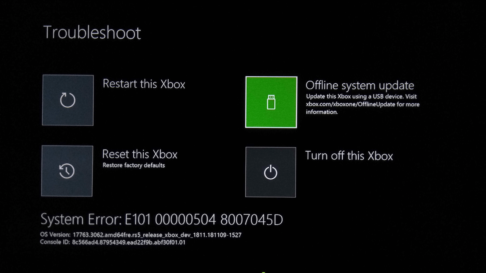 Reset Xbox One With Offline System Update