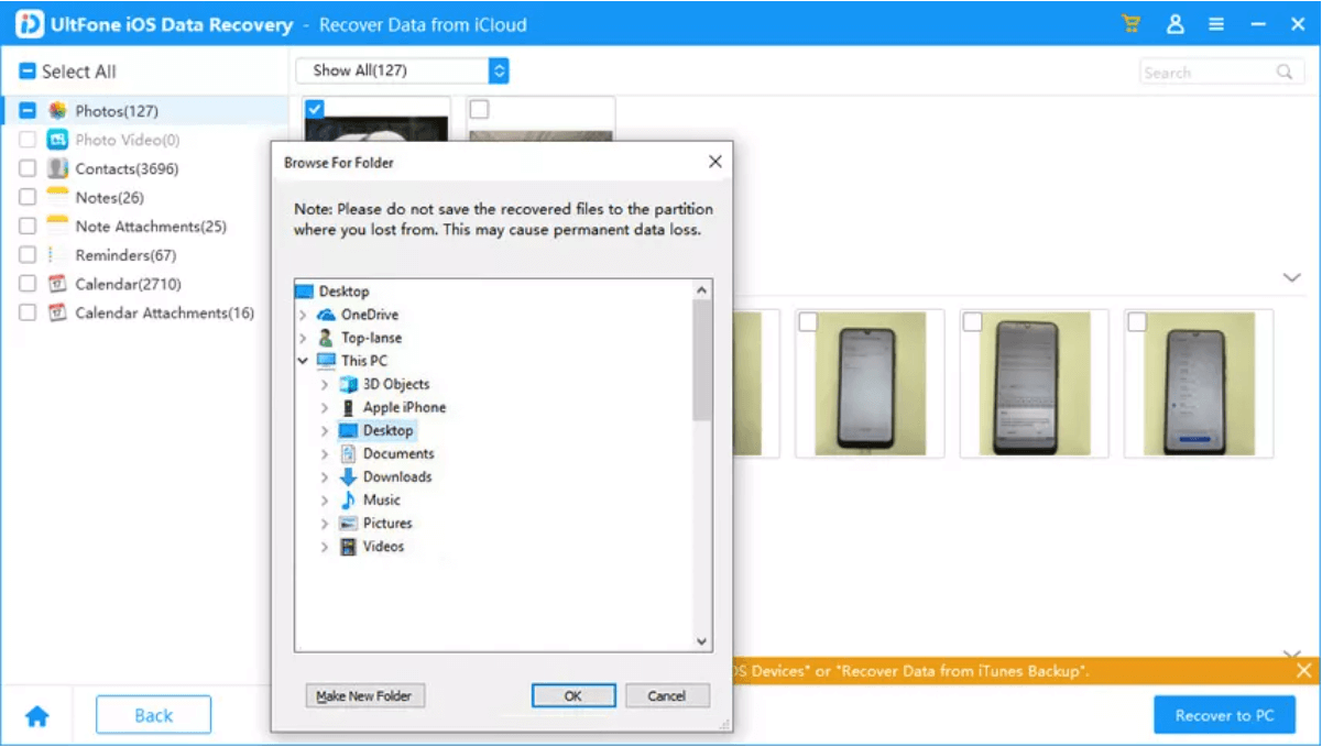 Restore to PC - UltFone ios Data Recovery