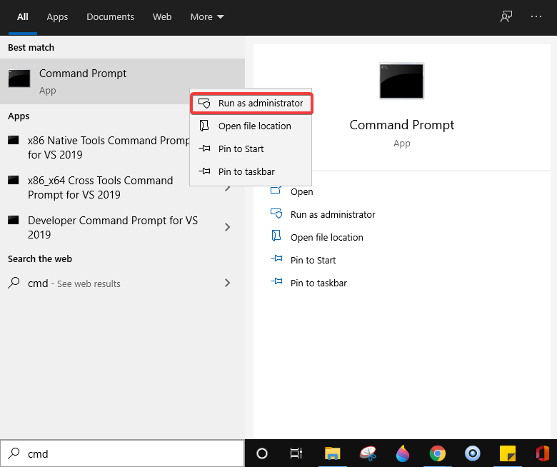 Run the Administrator of Command Prompt