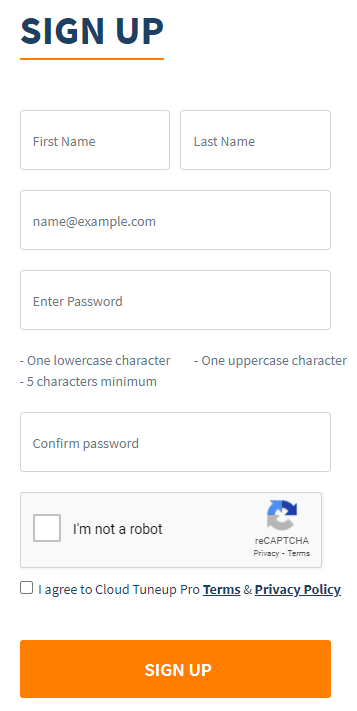 Sign Up Cloud Tuneup Pro