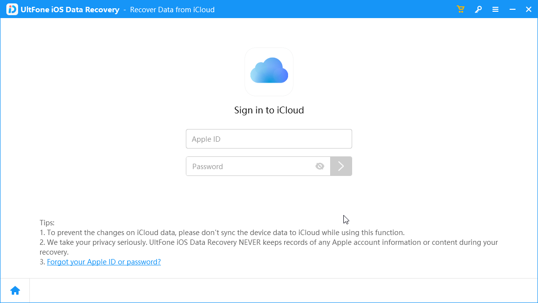 Sign in to cloud - UltFone iOS data Recovery