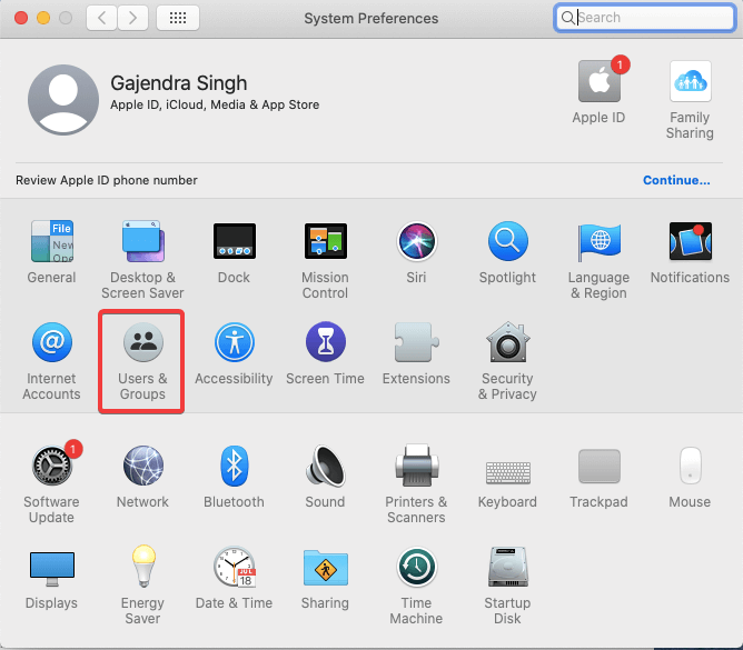 User and Group in System Preference