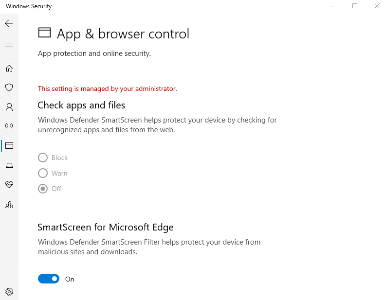 Windows Security - Apps and Browser Control