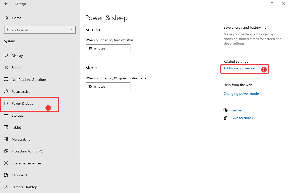 aditional Power settings
