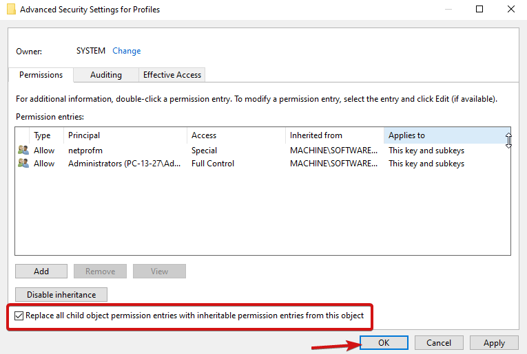 Advanced Security Setting profile