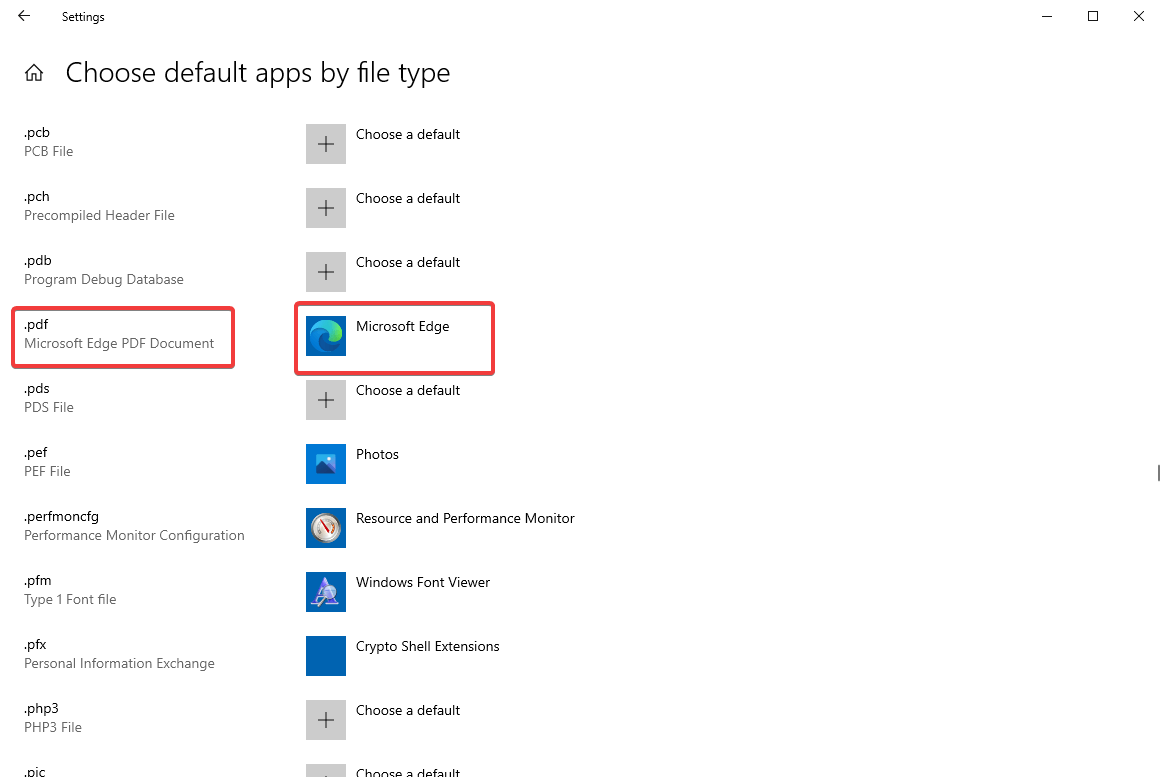 Choose Default apps - Microsoft Edge
