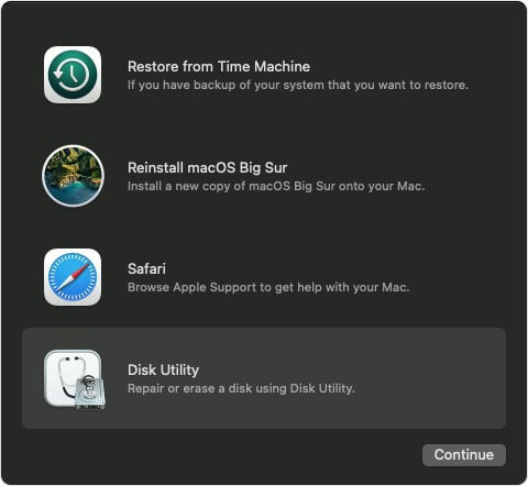 Choose disk utilitiy