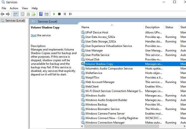 Disable Volume Shadow
