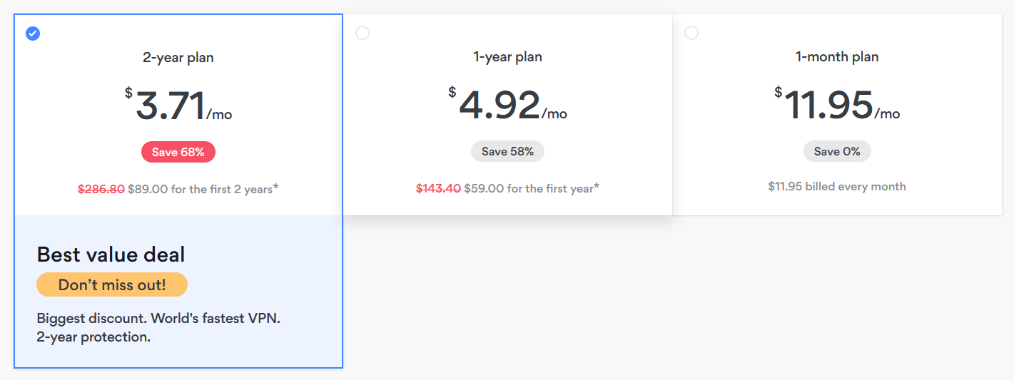 NordVPN pricing