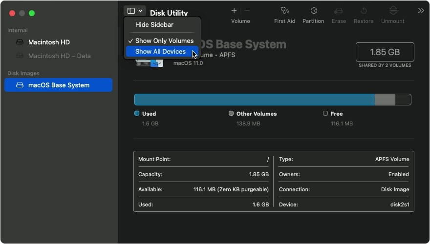 Show all Device - Disk Utility