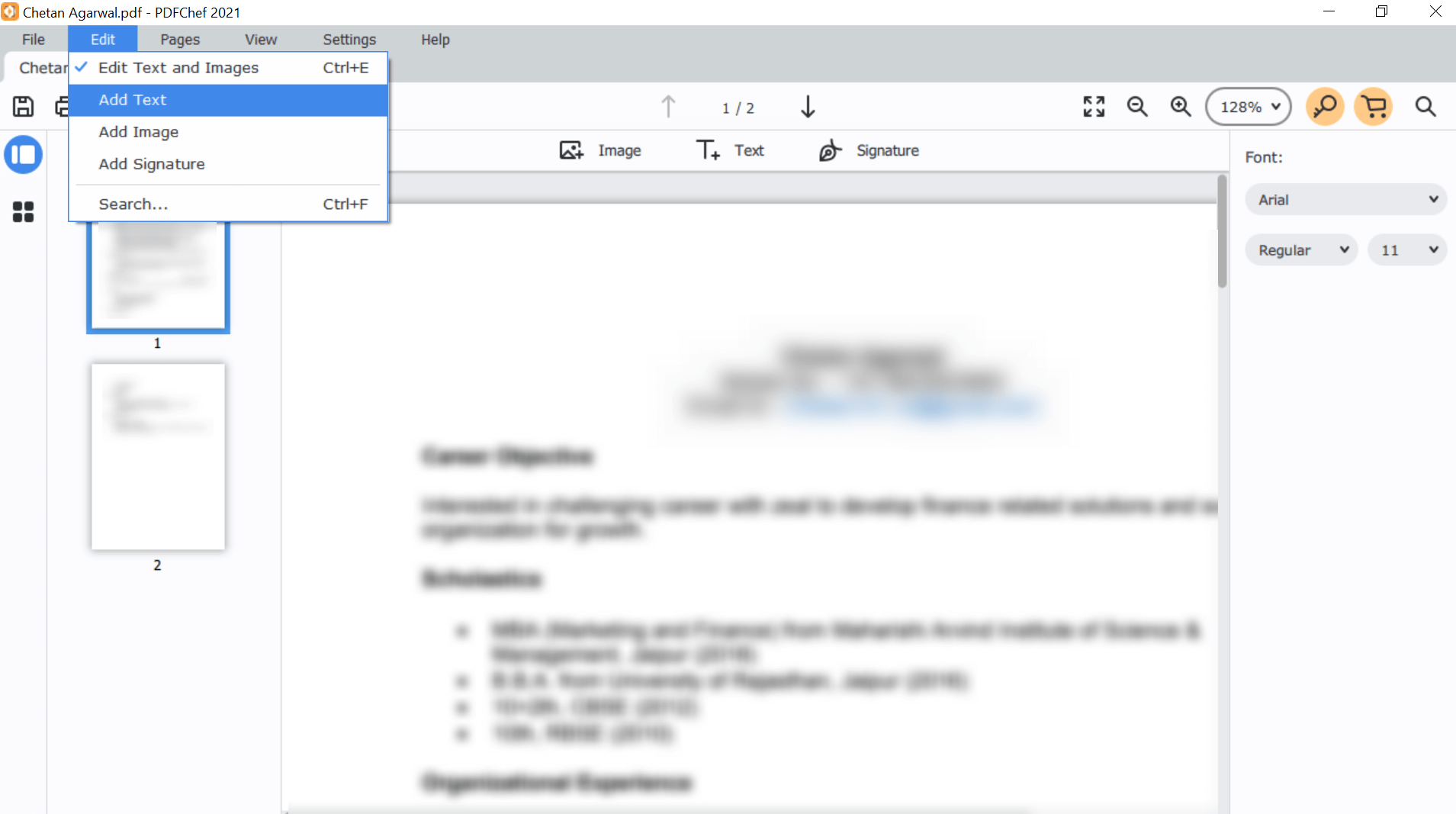 ADD Text on PDF Document