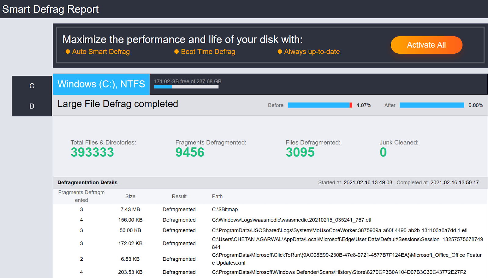 Defrag software
