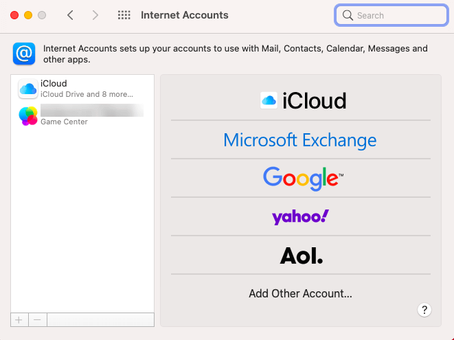 accounts tab calendar on mac