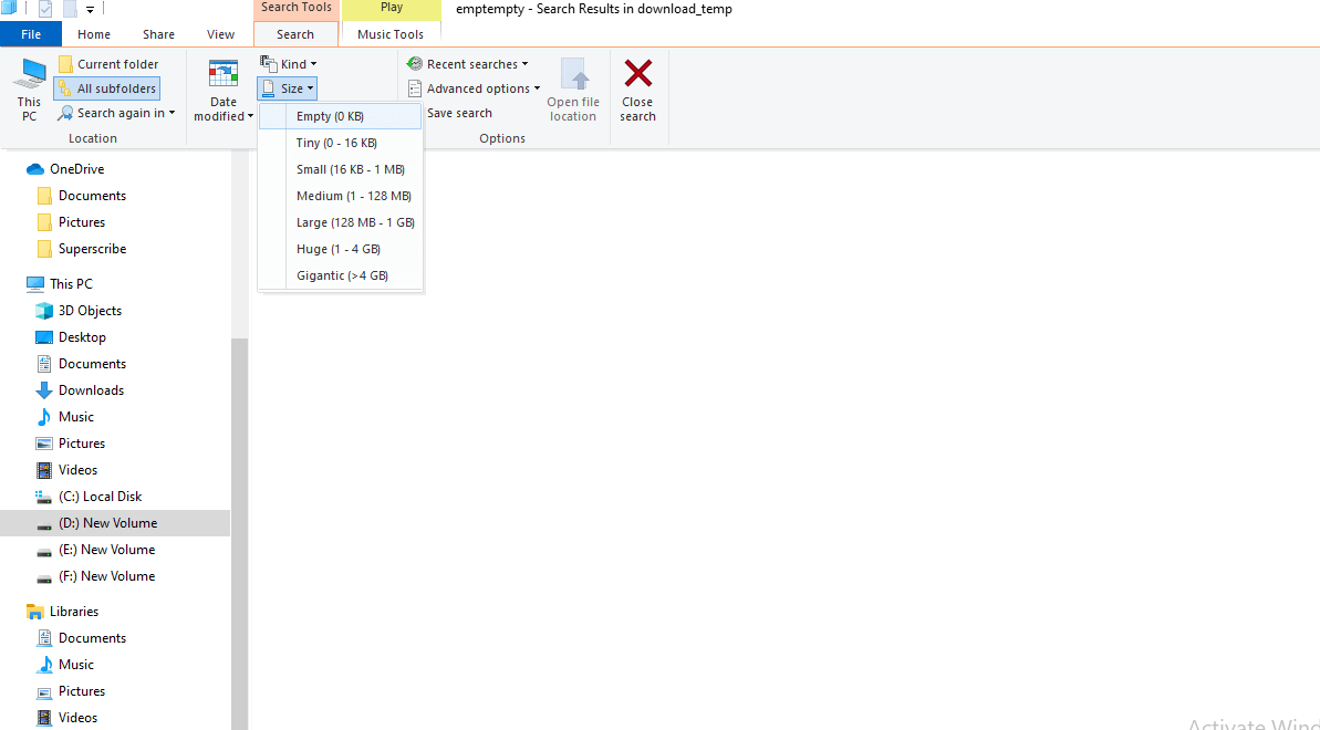 Search Empty folder in File Explorer