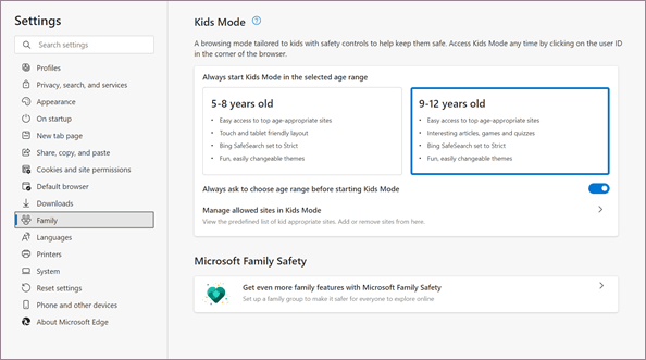 Start Kids Mode in Selected Age Range