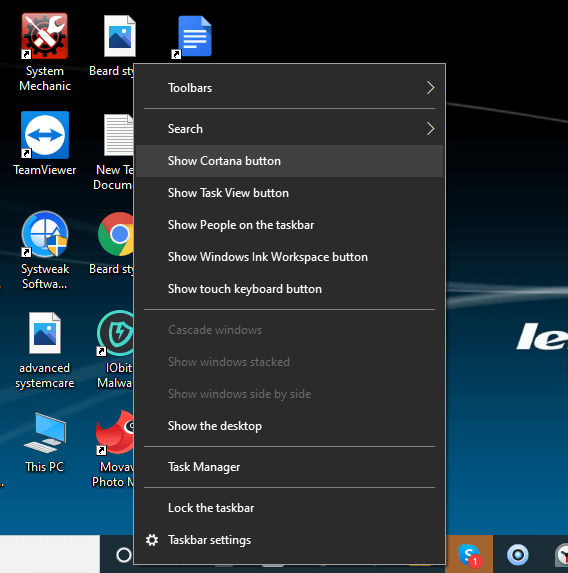 Hide Cortana or disable it