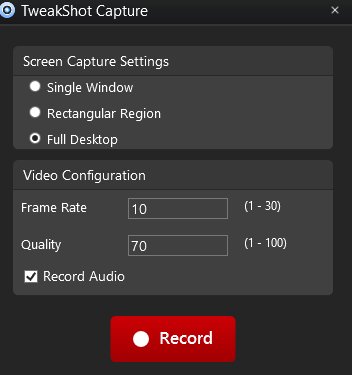 Tweakshot Capture Settings