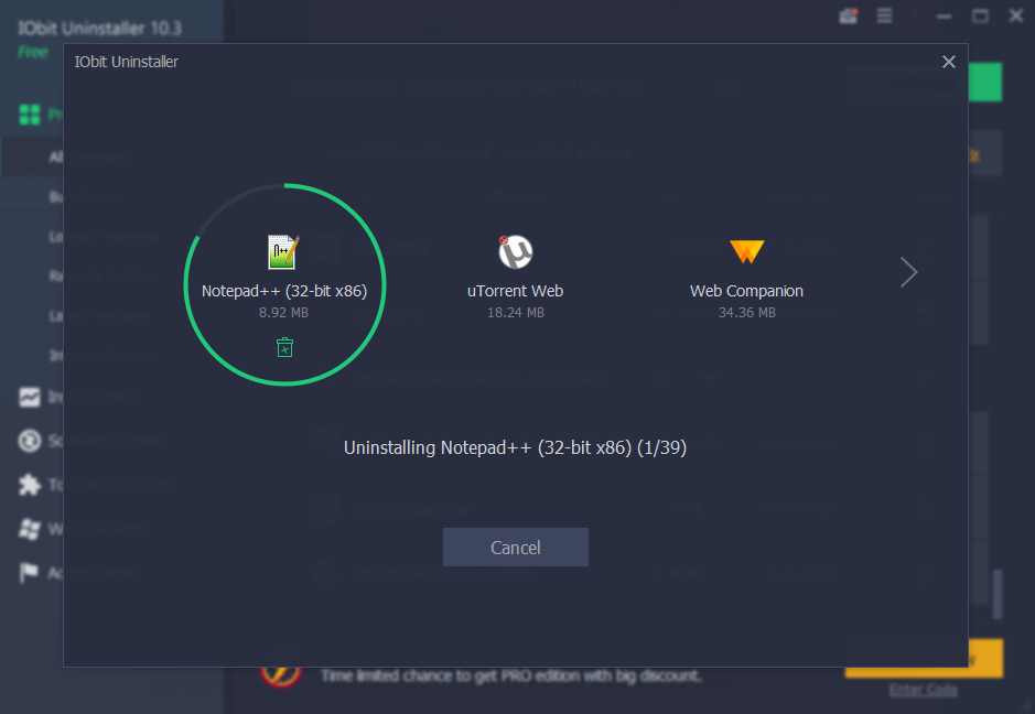 iobit Uninstaller - uninstall notepad++