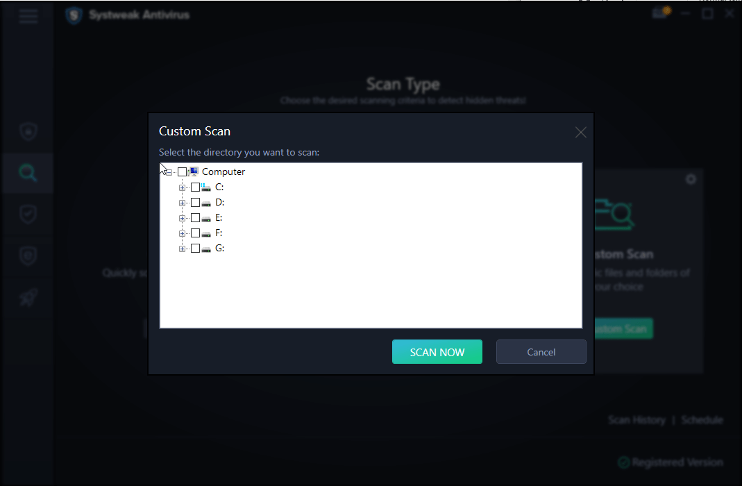 custom scan systweak antivirus