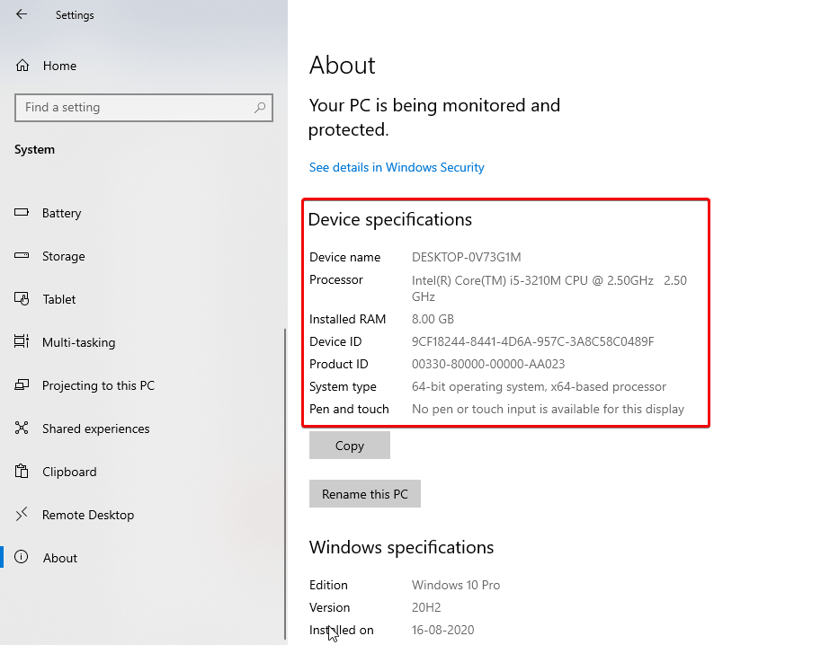 Device Specifications