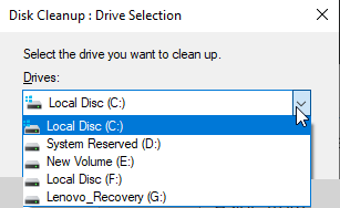 Disk Cleanup - Drive Selection