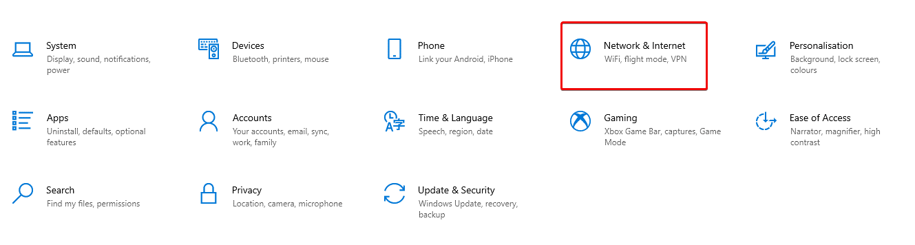 Network and Internet Option