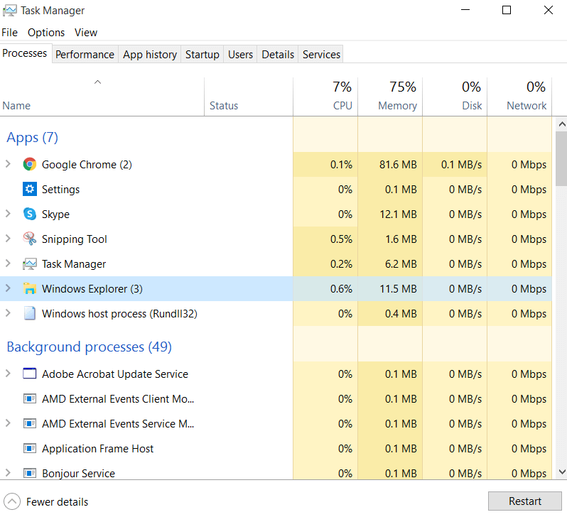 Restart Windows Explorer