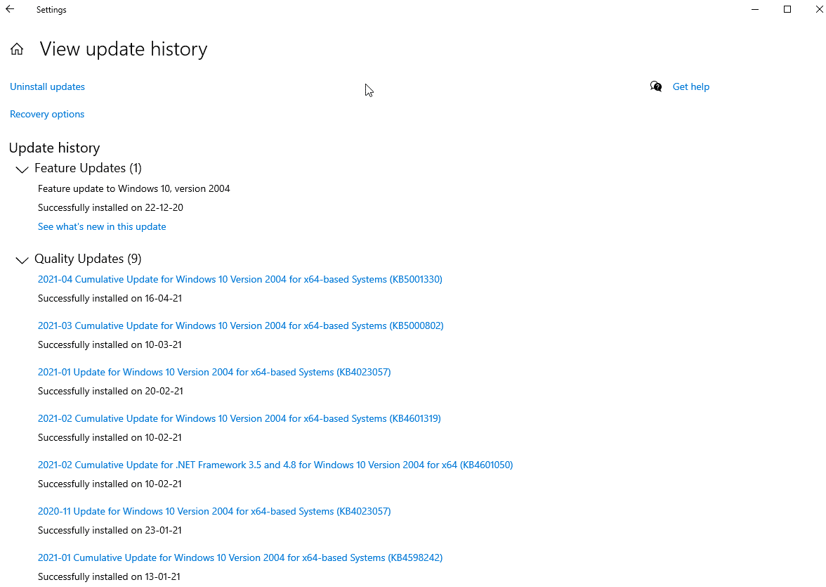 View update history