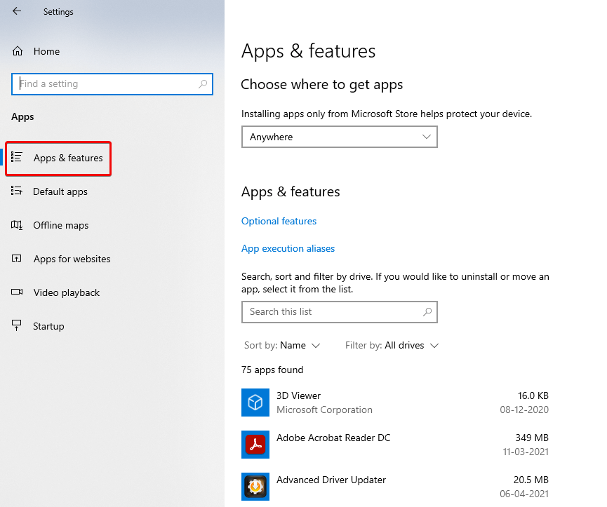 Windows Apps and Features