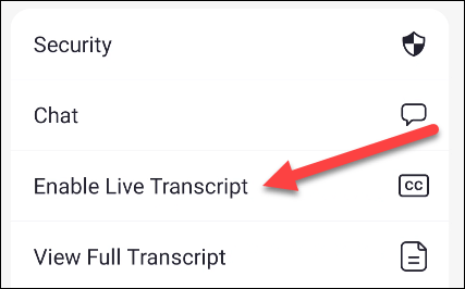 Enable Live transcript