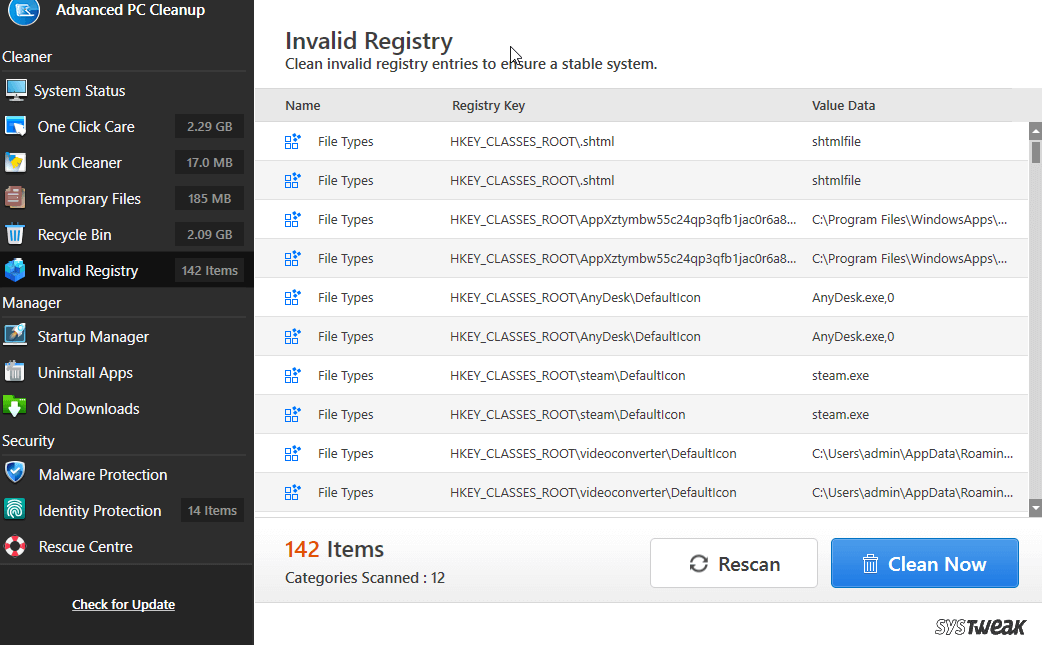 Invalid registry
