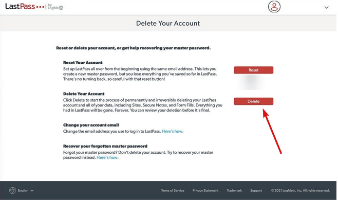 Lastpass - Delete Your Account